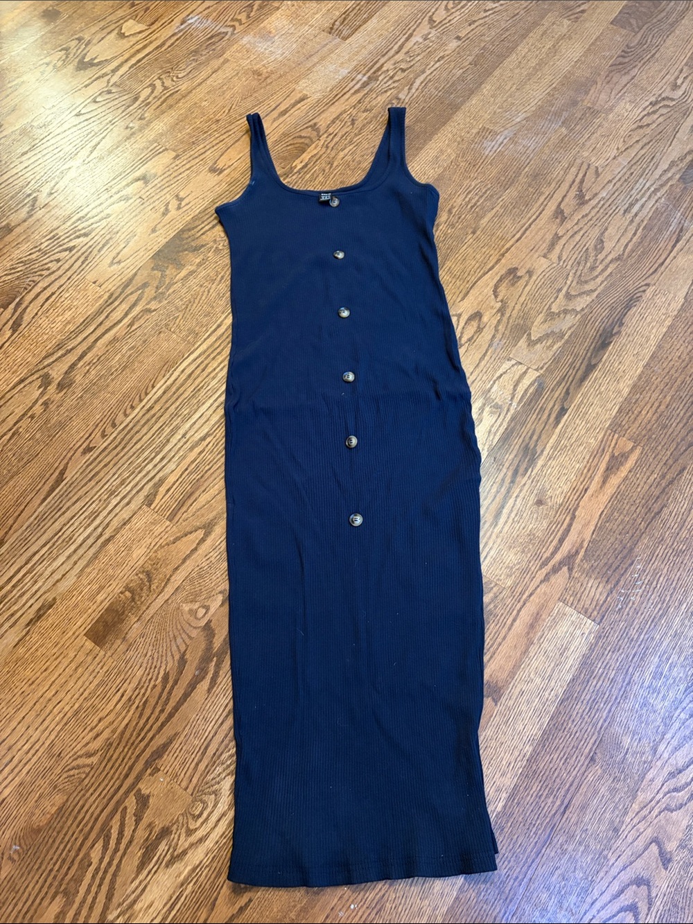 SHEIN Navy Ribbed Button-Front Maxi Dress